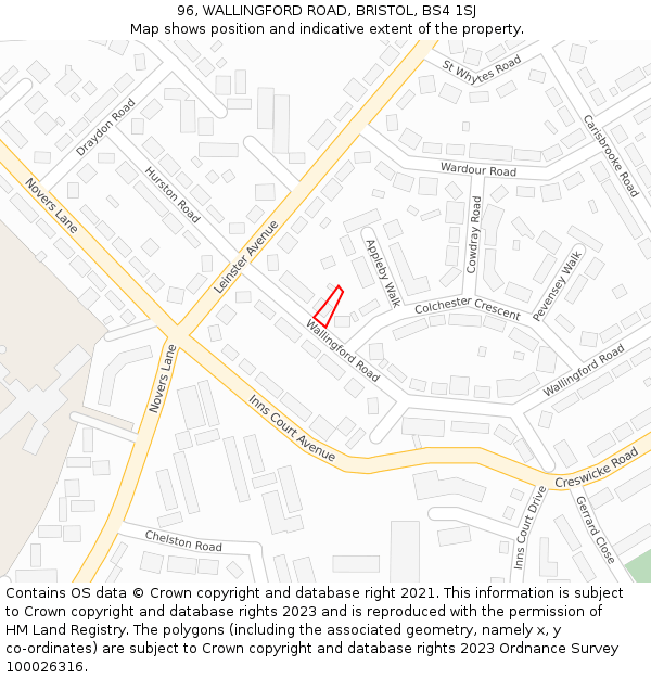 96, WALLINGFORD ROAD, BRISTOL, BS4 1SJ: Location map and indicative extent of plot