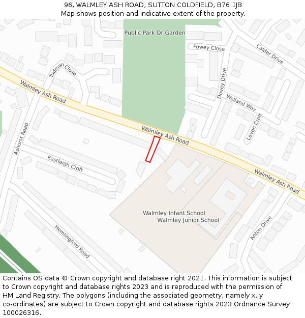 96, WALMLEY ASH ROAD, SUTTON COLDFIELD, B76 1JB: Location map and indicative extent of plot