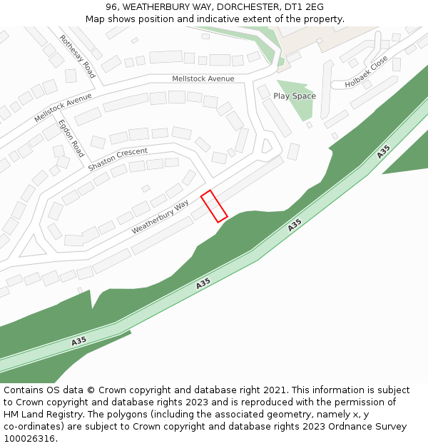 96, WEATHERBURY WAY, DORCHESTER, DT1 2EG: Location map and indicative extent of plot