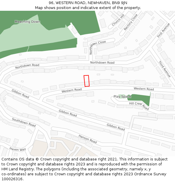 96, WESTERN ROAD, NEWHAVEN, BN9 9JN: Location map and indicative extent of plot