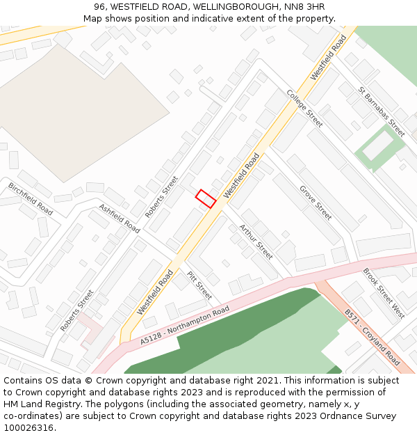 96, WESTFIELD ROAD, WELLINGBOROUGH, NN8 3HR: Location map and indicative extent of plot