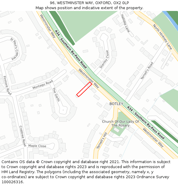 96, WESTMINSTER WAY, OXFORD, OX2 0LP: Location map and indicative extent of plot