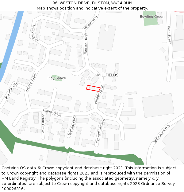 96, WESTON DRIVE, BILSTON, WV14 0UN: Location map and indicative extent of plot