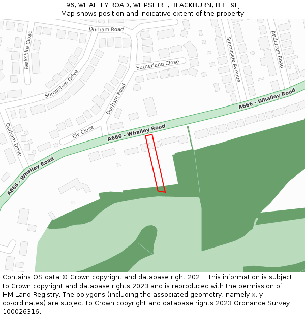 96, WHALLEY ROAD, WILPSHIRE, BLACKBURN, BB1 9LJ: Location map and indicative extent of plot