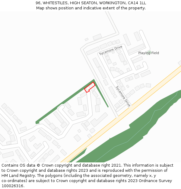 96, WHITESTILES, HIGH SEATON, WORKINGTON, CA14 1LL: Location map and indicative extent of plot