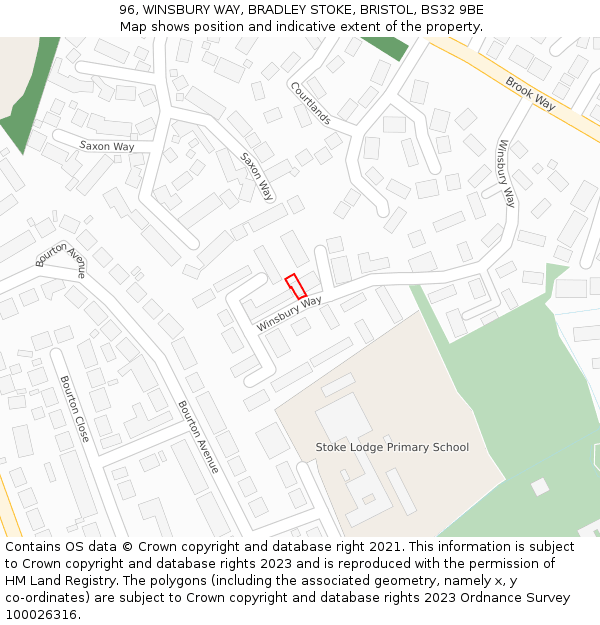 96, WINSBURY WAY, BRADLEY STOKE, BRISTOL, BS32 9BE: Location map and indicative extent of plot