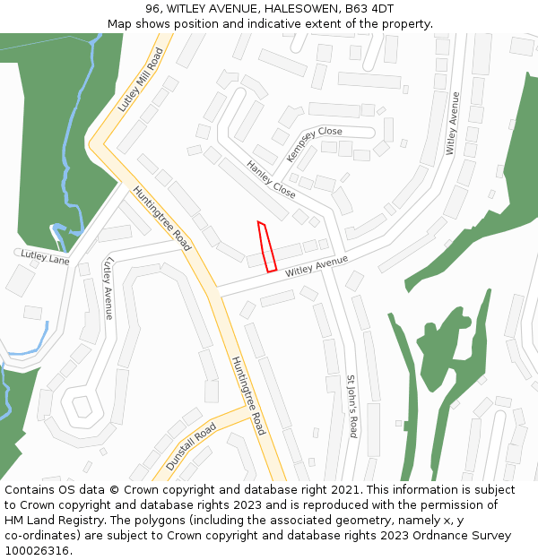 96, WITLEY AVENUE, HALESOWEN, B63 4DT: Location map and indicative extent of plot