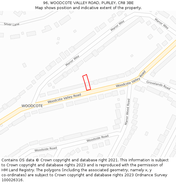 96, WOODCOTE VALLEY ROAD, PURLEY, CR8 3BE: Location map and indicative extent of plot