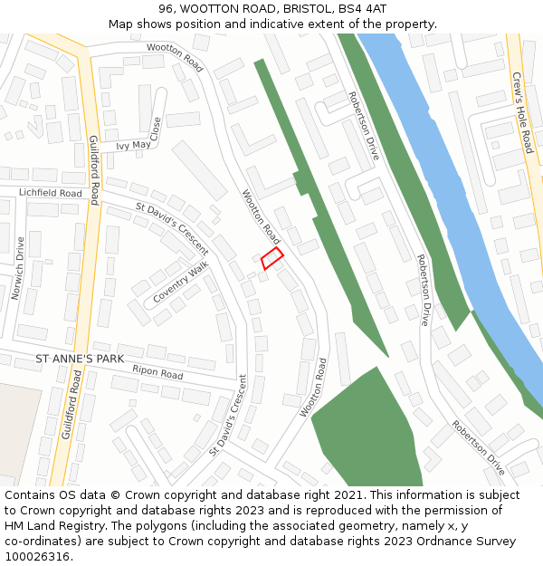 96, WOOTTON ROAD, BRISTOL, BS4 4AT: Location map and indicative extent of plot