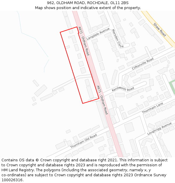 962, OLDHAM ROAD, ROCHDALE, OL11 2BS: Location map and indicative extent of plot