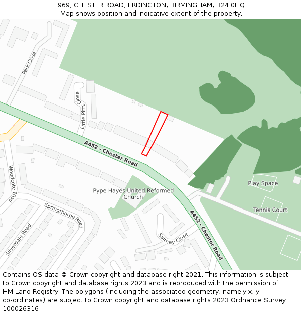 969, CHESTER ROAD, ERDINGTON, BIRMINGHAM, B24 0HQ: Location map and indicative extent of plot