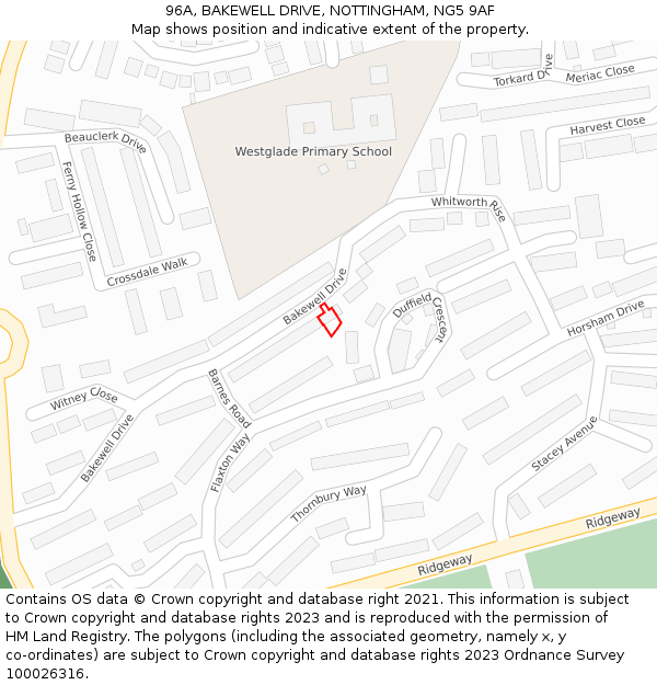 96A, BAKEWELL DRIVE, NOTTINGHAM, NG5 9AF: Location map and indicative extent of plot