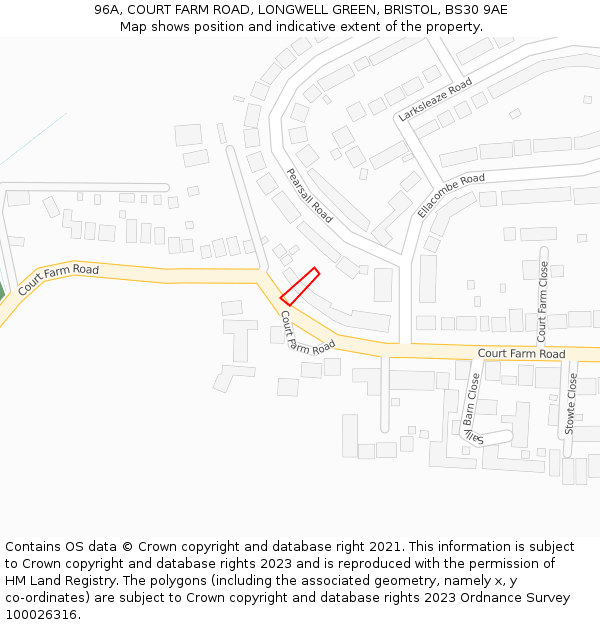 96A, COURT FARM ROAD, LONGWELL GREEN, BRISTOL, BS30 9AE: Location map and indicative extent of plot