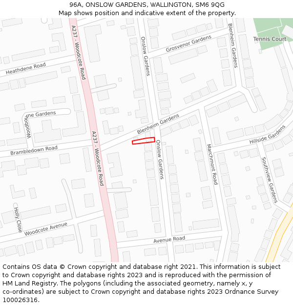 96A, ONSLOW GARDENS, WALLINGTON, SM6 9QG: Location map and indicative extent of plot