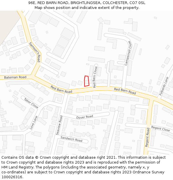 96E, RED BARN ROAD, BRIGHTLINGSEA, COLCHESTER, CO7 0SL: Location map and indicative extent of plot