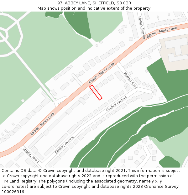 97, ABBEY LANE, SHEFFIELD, S8 0BR: Location map and indicative extent of plot