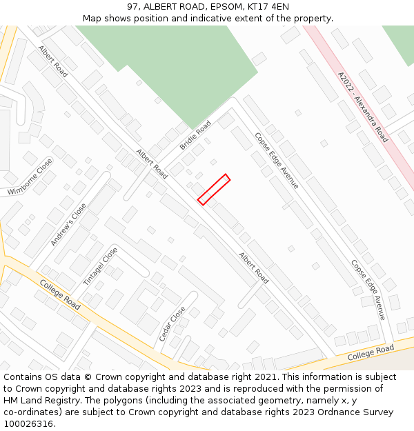 97, ALBERT ROAD, EPSOM, KT17 4EN: Location map and indicative extent of plot