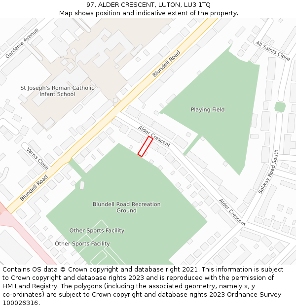97, ALDER CRESCENT, LUTON, LU3 1TQ: Location map and indicative extent of plot