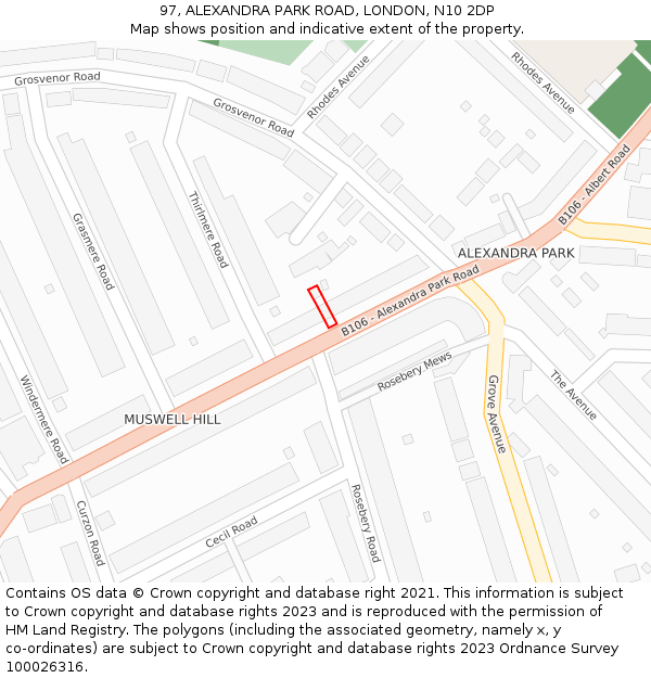 97, ALEXANDRA PARK ROAD, LONDON, N10 2DP: Location map and indicative extent of plot