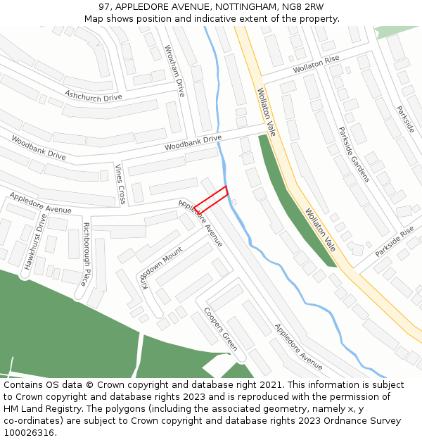 97, APPLEDORE AVENUE, NOTTINGHAM, NG8 2RW: Location map and indicative extent of plot