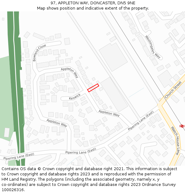 97, APPLETON WAY, DONCASTER, DN5 9NE: Location map and indicative extent of plot