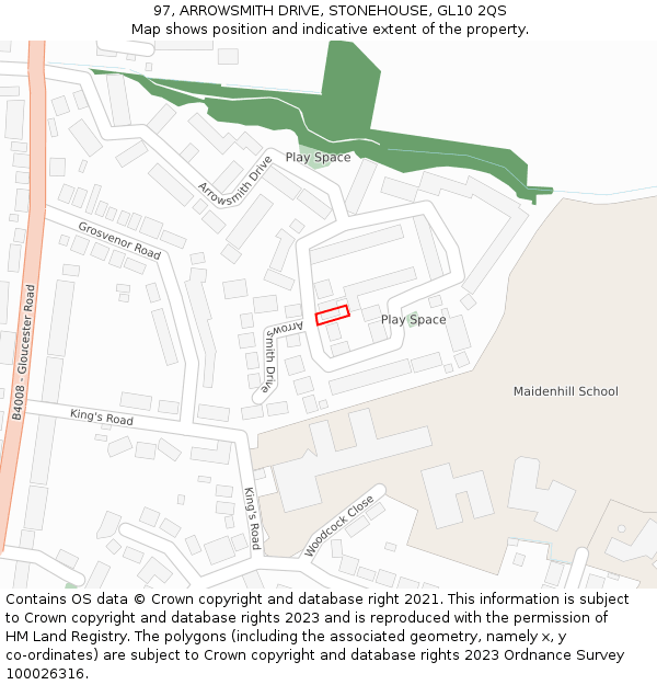 97, ARROWSMITH DRIVE, STONEHOUSE, GL10 2QS: Location map and indicative extent of plot