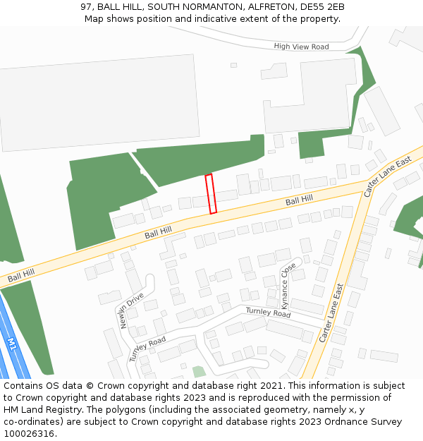 97, BALL HILL, SOUTH NORMANTON, ALFRETON, DE55 2EB: Location map and indicative extent of plot