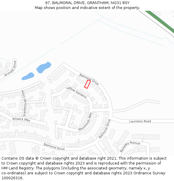 97, BALMORAL DRIVE, GRANTHAM, NG31 8SY: Location map and indicative extent of plot