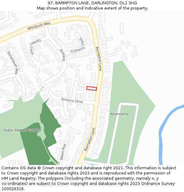 97, BARMPTON LANE, DARLINGTON, DL1 3HG: Location map and indicative extent of plot