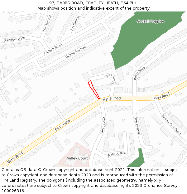 97, BARRS ROAD, CRADLEY HEATH, B64 7HH: Location map and indicative extent of plot