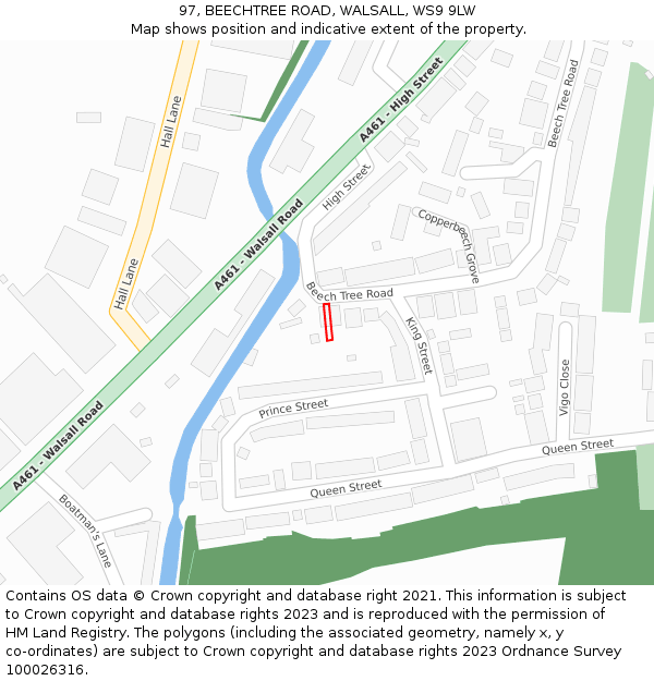 97, BEECHTREE ROAD, WALSALL, WS9 9LW: Location map and indicative extent of plot