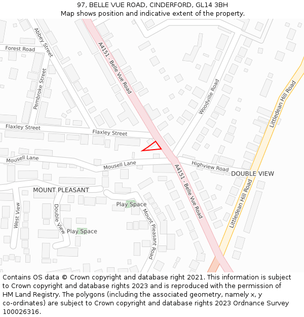 97, BELLE VUE ROAD, CINDERFORD, GL14 3BH: Location map and indicative extent of plot