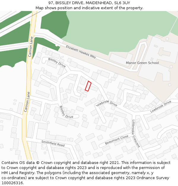 97, BISSLEY DRIVE, MAIDENHEAD, SL6 3UY: Location map and indicative extent of plot