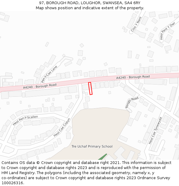 97, BOROUGH ROAD, LOUGHOR, SWANSEA, SA4 6RY: Location map and indicative extent of plot