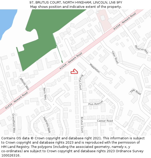 97, BRUTUS COURT, NORTH HYKEHAM, LINCOLN, LN6 9FY: Location map and indicative extent of plot