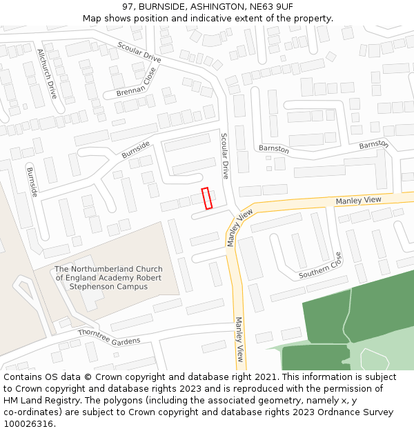 97, BURNSIDE, ASHINGTON, NE63 9UF: Location map and indicative extent of plot