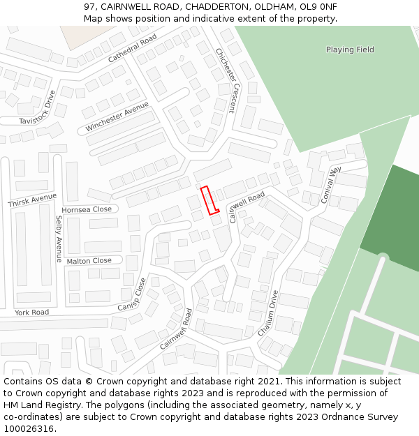97, CAIRNWELL ROAD, CHADDERTON, OLDHAM, OL9 0NF: Location map and indicative extent of plot