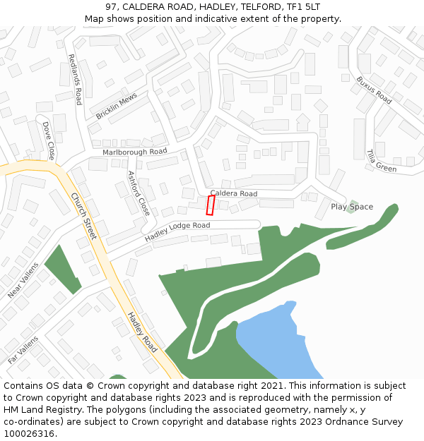 97, CALDERA ROAD, HADLEY, TELFORD, TF1 5LT: Location map and indicative extent of plot