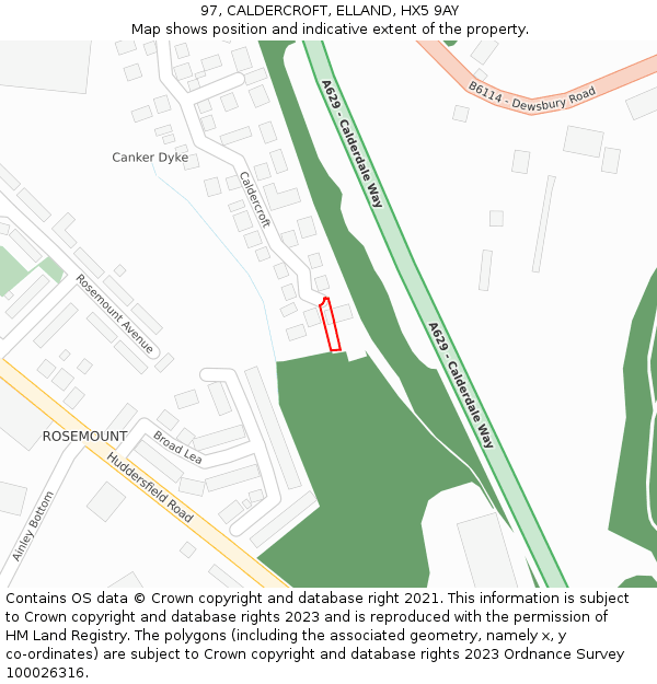 97, CALDERCROFT, ELLAND, HX5 9AY: Location map and indicative extent of plot