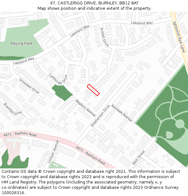 97, CASTLERIGG DRIVE, BURNLEY, BB12 8AT: Location map and indicative extent of plot