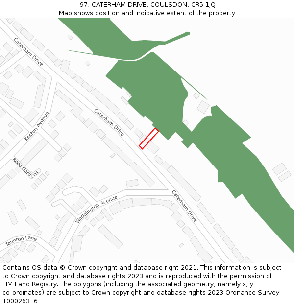 97, CATERHAM DRIVE, COULSDON, CR5 1JQ: Location map and indicative extent of plot