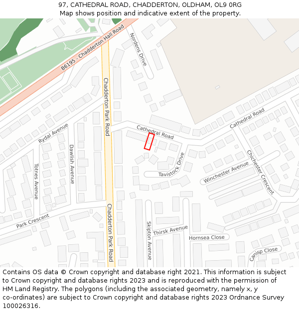 97, CATHEDRAL ROAD, CHADDERTON, OLDHAM, OL9 0RG: Location map and indicative extent of plot