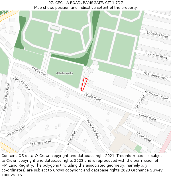 97, CECILIA ROAD, RAMSGATE, CT11 7DZ: Location map and indicative extent of plot