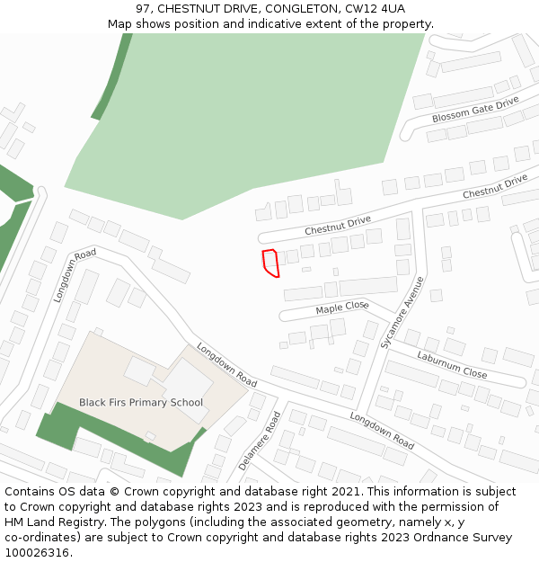 97, CHESTNUT DRIVE, CONGLETON, CW12 4UA: Location map and indicative extent of plot