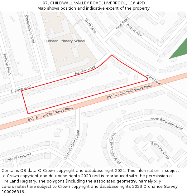 97, CHILDWALL VALLEY ROAD, LIVERPOOL, L16 4PD: Location map and indicative extent of plot