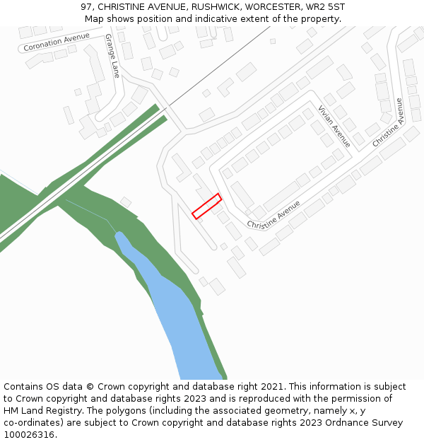97, CHRISTINE AVENUE, RUSHWICK, WORCESTER, WR2 5ST: Location map and indicative extent of plot