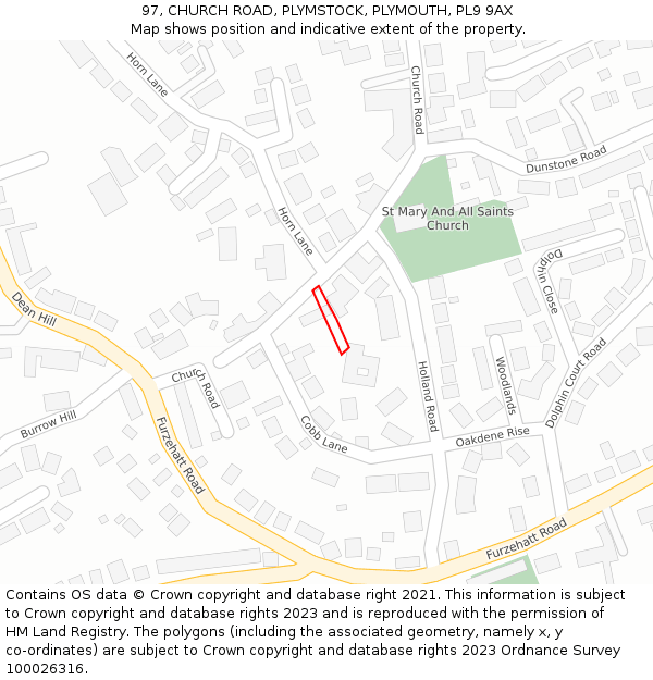 97, CHURCH ROAD, PLYMSTOCK, PLYMOUTH, PL9 9AX: Location map and indicative extent of plot