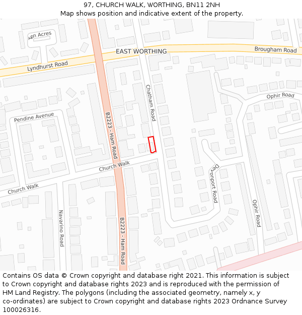 97, CHURCH WALK, WORTHING, BN11 2NH: Location map and indicative extent of plot