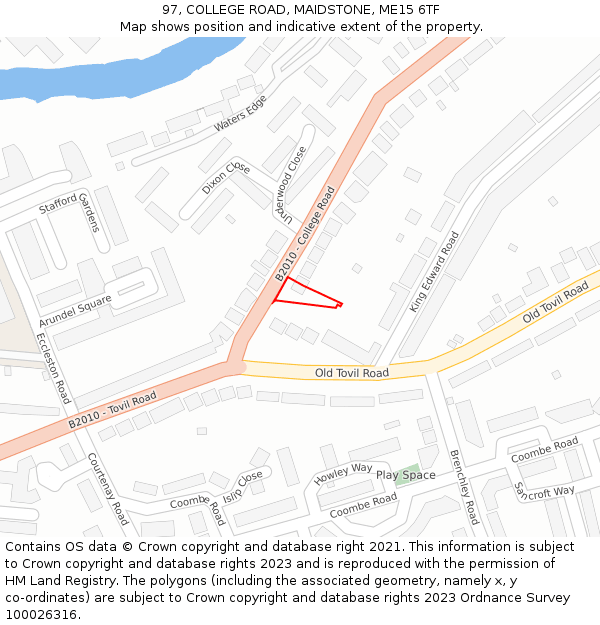 97, COLLEGE ROAD, MAIDSTONE, ME15 6TF: Location map and indicative extent of plot