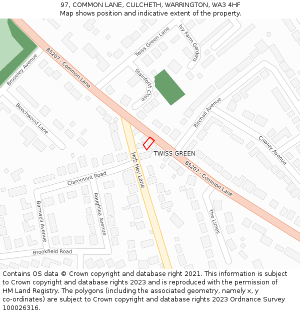 97, COMMON LANE, CULCHETH, WARRINGTON, WA3 4HF: Location map and indicative extent of plot